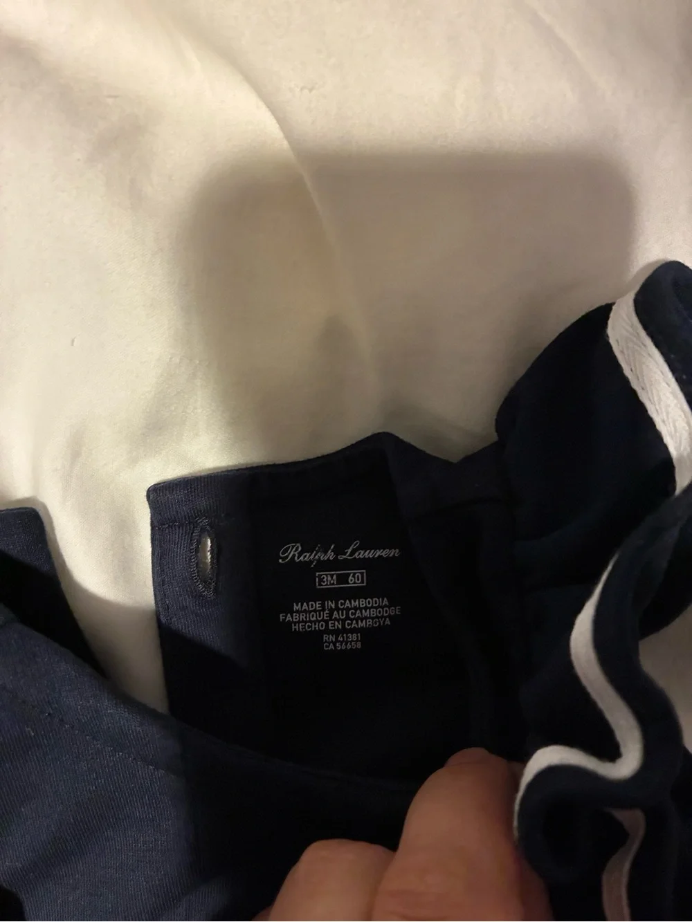 Ralph Lauren Navy Blue Ruffle Sleeve Dress with White Trim